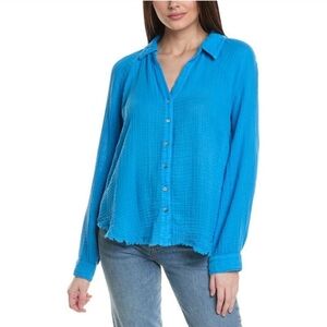 Michael Stars Toni Top Blue Gauze Button Down Shirt Oversized Blue Medium
